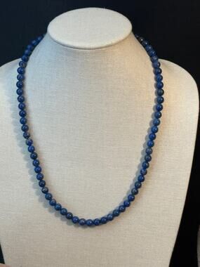 Vintage Lapis Lazuli 9mm Bead Necklace 24” hook box clasp
